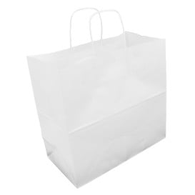 Saco Papel Kraft Branco Asas 90g/m² 32+16x31cm (50 Uds)