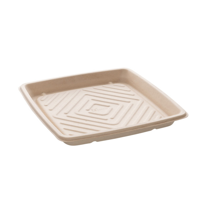 Bandeja Cana de Açúcar Quadrada Natural 27x27cm (5 Uds)