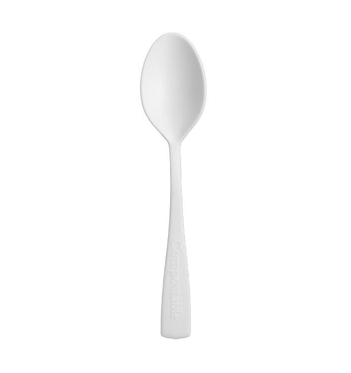 Colher Cafe Reutilizável CPLA Branco 10cm (50 Uds)