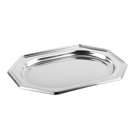 Bandeja Plastico Luxo Octog. Prata 36x24 cm (5 Uds)