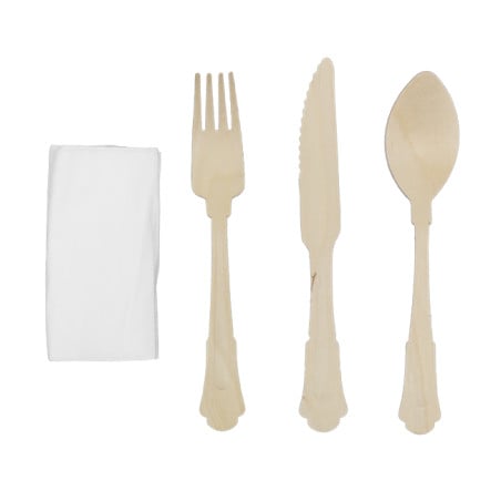 Set de Garfo, Faca, Colher e Guardanapo “Classic” Madeira 20cm (25 Uds)