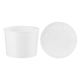 Taça de Cartão Branco com Tampa PP 488ml (25 Uds)