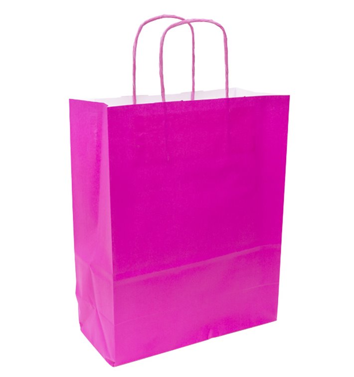 Saco de papel Fuchsia com alças 90g/m² 28+10x22 cm (25 Uds)