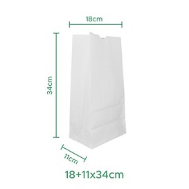 Saco de Papel Sem Asas Kraft Branco 60g/m² 18+11x34cm (500 Uds)