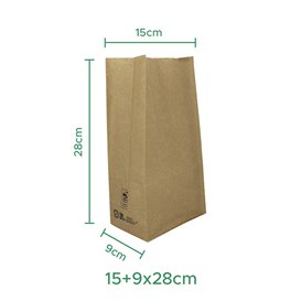 Saco de Papel Sem Asas Kraft 50g/m² 15+9x28cm (25 Uds)