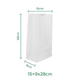 Saco de Papel Sem Asas Kraft Branco 50g/m² 15+9x28cm (1.000 Uds)