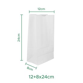 Saco de Papel Sem Asas Kraft Branco 50g/m² 12+8x24cm (1.000 Uds)