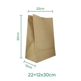 Saco de Papel Sem Asas Kraft 50g/m² 22+12x30cm (1.000 Uds)