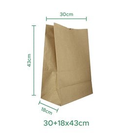 Saco de Papel Sem Asas Kraft 75g/m² 30+18x43cm (250 Uds)