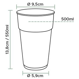 Copo de Plastico PP Reutilizável Transparente 550ml Ø9,0cm (800 Uds)