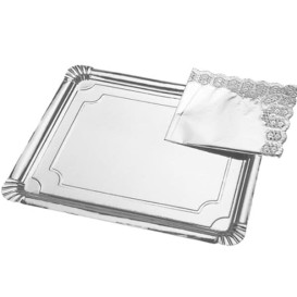 Bandeja de Cartão Rectangular Prata 34x42cm (200 Uds)