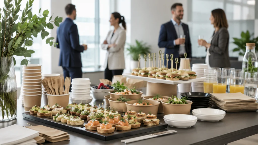 Catering corporativo con menaje para reuniones y eventos de empresa